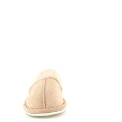 Beige hjemmesko med synlig pelskant