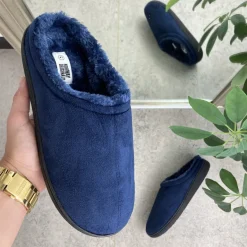 Blå herre hjemmesko med foer