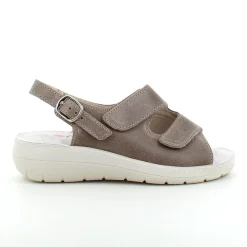 Bred ortopædisk sandal i beige med velcro, svangstøtte & ekstra plads til knyster