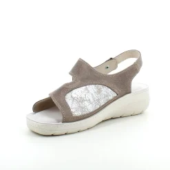 Bred ortopædisk sandal i beige med velcro, svangstøtte & ekstra plads til knyster
