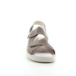 Bred ortopædisk sandal i beige med velcro, svangstøtte & ekstra plads til knyster