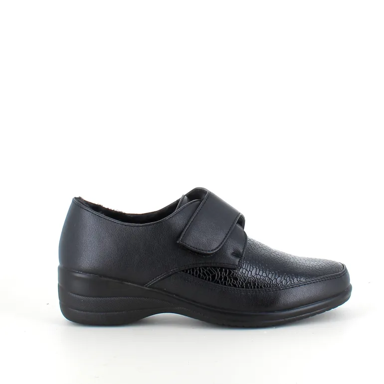 Damesko i sort PU med velcrolukning og varmt for