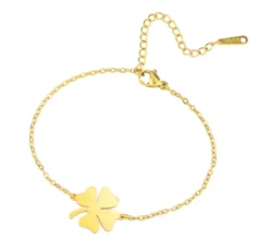 Elegant firkløver armbånd i rustfrit stål – symbol på held og stil