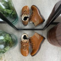 Green Comfort kort læderstøvle i brun med uldfoer