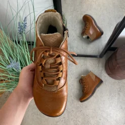 Green Comfort kort læderstøvle i brun med uldfoer