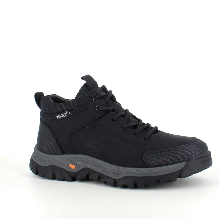 Herre ankelstøvle i sort PU med varmt for, snørebånd og KAT-TEX – robust gummisål