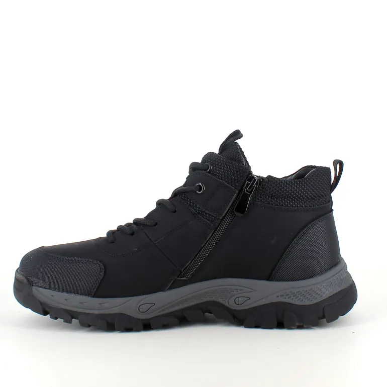 Herre ankelstøvle i sort PU med varmt for, snørebånd og KAT-TEX – robust gummisål