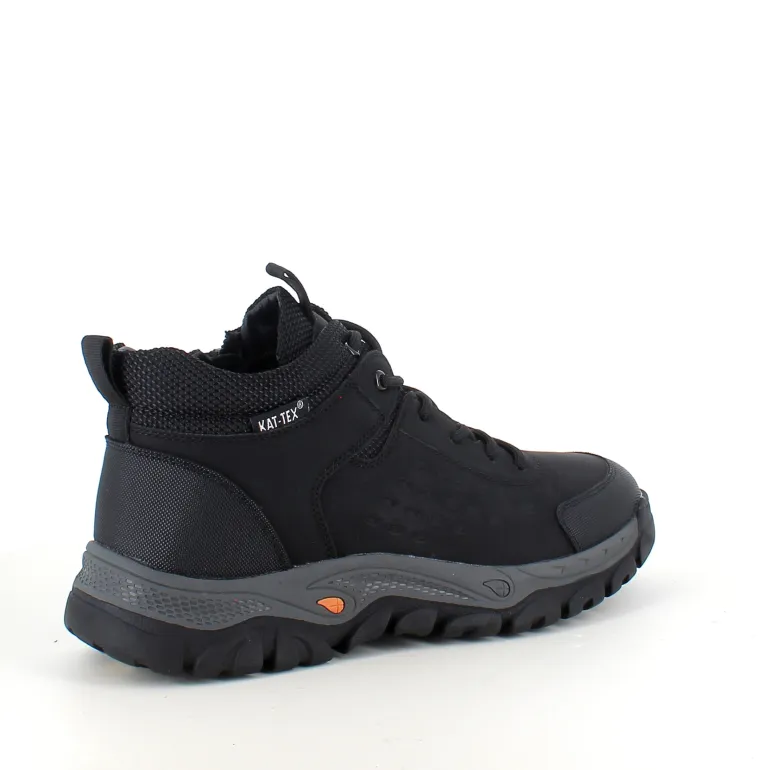 Herre ankelstøvle i sort PU med varmt for, snørebånd og KAT-TEX – robust gummisål