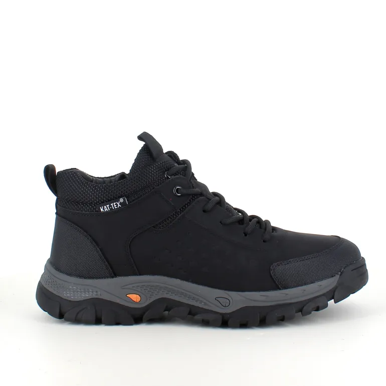 Herre ankelstøvle i sort PU med varmt for, snørebånd og KAT-TEX – robust gummisål