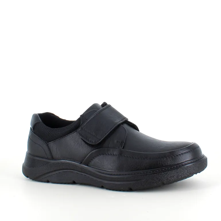 Herresko i sort PU med bred velcrolukning og robust TPR-sål