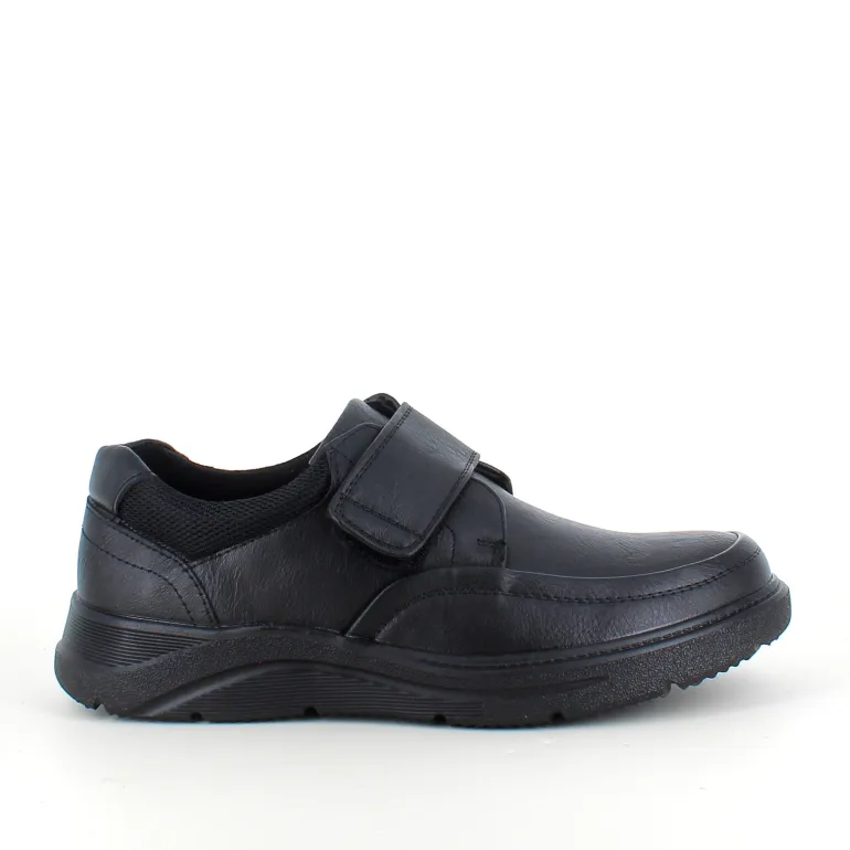 Herresko i sort PU med bred velcrolukning og robust TPR-sål