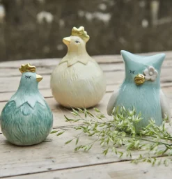 Håndmalet ugle i keramik – Aqua-blå dekoration