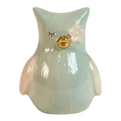 Håndmalet ugle i keramik – Aqua-blå dekoration