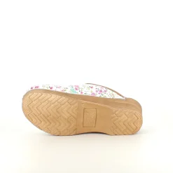 Hvid Sanita-træsko med smukt blomsterprint.