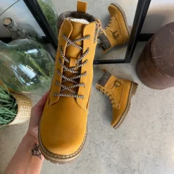 Lysebrun damestøvle med snørebånd, lynlås og varmt for – dekorativ spænde og TPR-sål