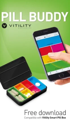 Pilleæske med huske app til telefonen.