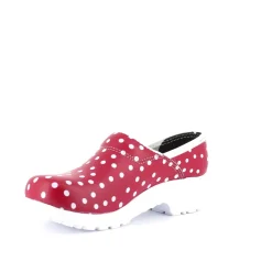 Rød træsko med polkaprikker med kap