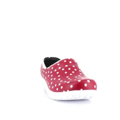 Rød træsko med polkaprikker med kap