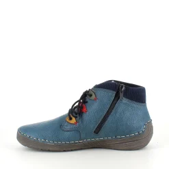 Rieker – kort blå støvle med snøre og lynlås.