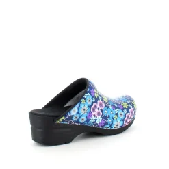 Sanita tøffel-træsko med blå og lilla blomster