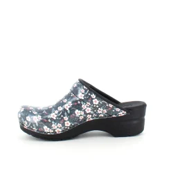 Sanita tøffel-træsko med sort/hvide blomster