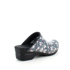 Sanita tøffel-træsko med sort/hvide blomster