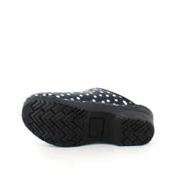 Sanita træsko med sort og hvidt prikmønster