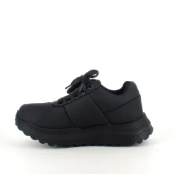 Sort damesko i blød PU med snørebånd og dekorative syninger – komfortabel hverdagssko