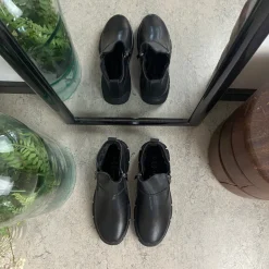 Sort læder ankelstøvle med for og dobbelt lynlås