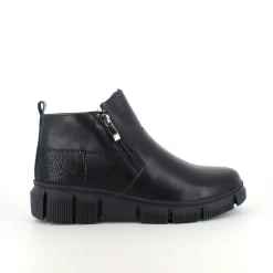 Sort læder ankelstøvle med for og dobbelt lynlås