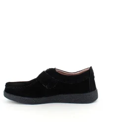 Sort ruskindssko med velcrolukning og gummisål