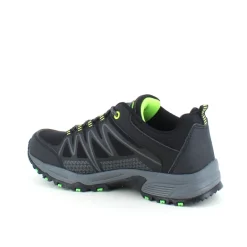 Sort sko med overdel i eftergiveligt softshell med limegrønne detaljer