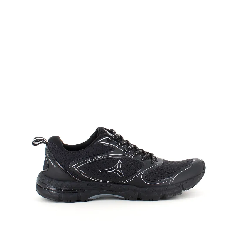 Sort sko med sort bund, ekstra svang og stødabsorbering