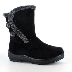Sort støvle med fin pelsdetalje.