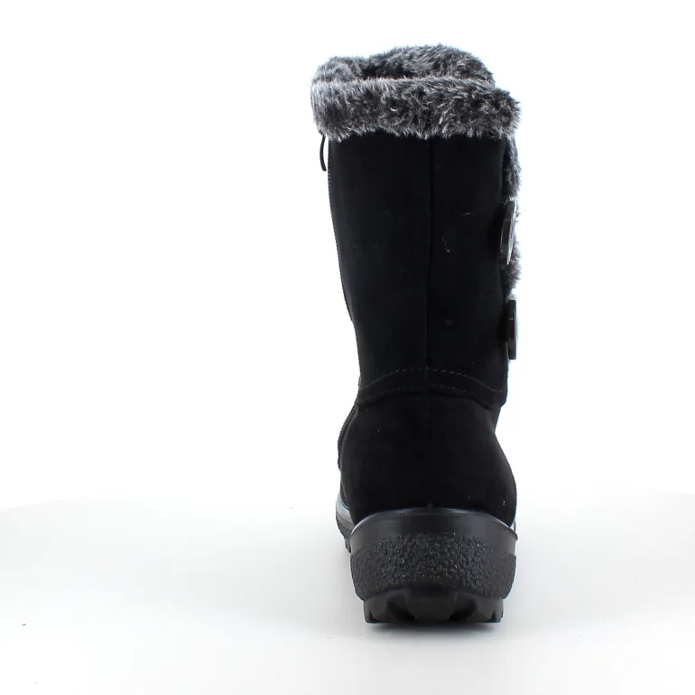 Sort støvle med fin pelsdetalje.