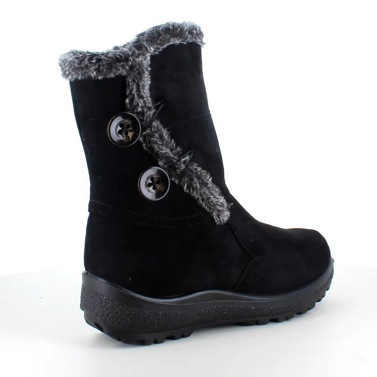 Sort støvle med fin pelsdetalje.