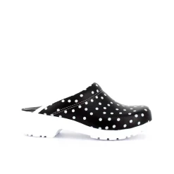 Sort træsko med polkaprikker uden kap