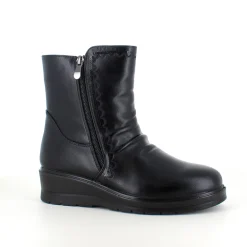 Sorte damestøvletter med varmt for og 2 lynlåse – komfortabel PU-sål og praktisk design