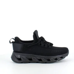 Sorte slip-on sko med strikoverdel