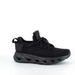 Sorte slip-on sko med strikoverdel