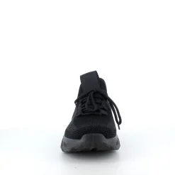 Sorte slip-on sko med strikoverdel