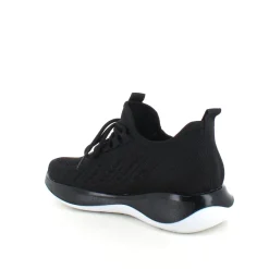 Sorte strikkede slip on sko med en fast kant i åbningen.