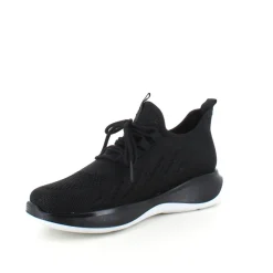 Sorte strikkede slip on sko med en fast kant i åbningen.