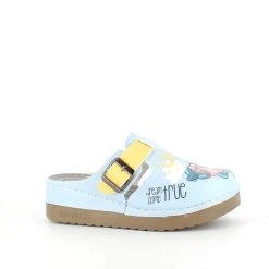 Træsko med print og citat