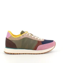 Woden multifarvet sneaker med mesh, læder & ruskind – udtagelig korkindersål & fleksibel rågummisål